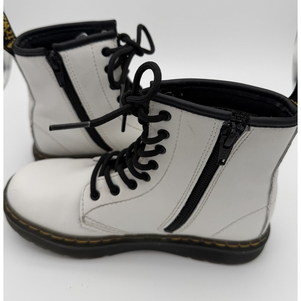 Dr. Martens White/Black Leather Combat Ankle Boots Lace-Up Side Zip US 1 - Picture 4 of 6
